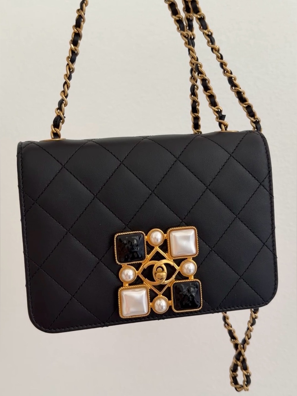 CHANEL Calfskin Quilted Crystal Pearl Gripoix Small Flapbag